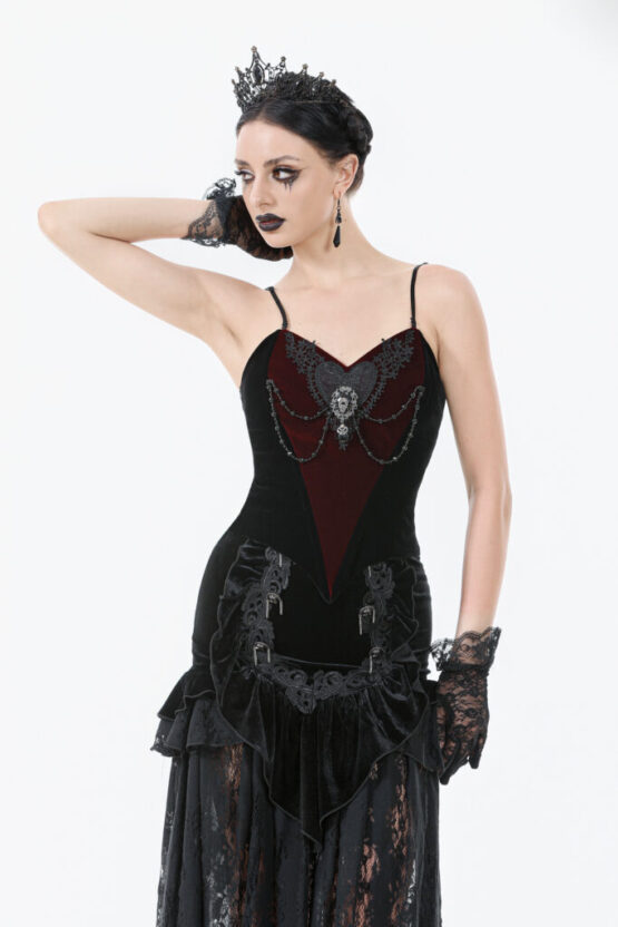 CW092 - Romantic heart velvet corset with jewel chains - Image 5
