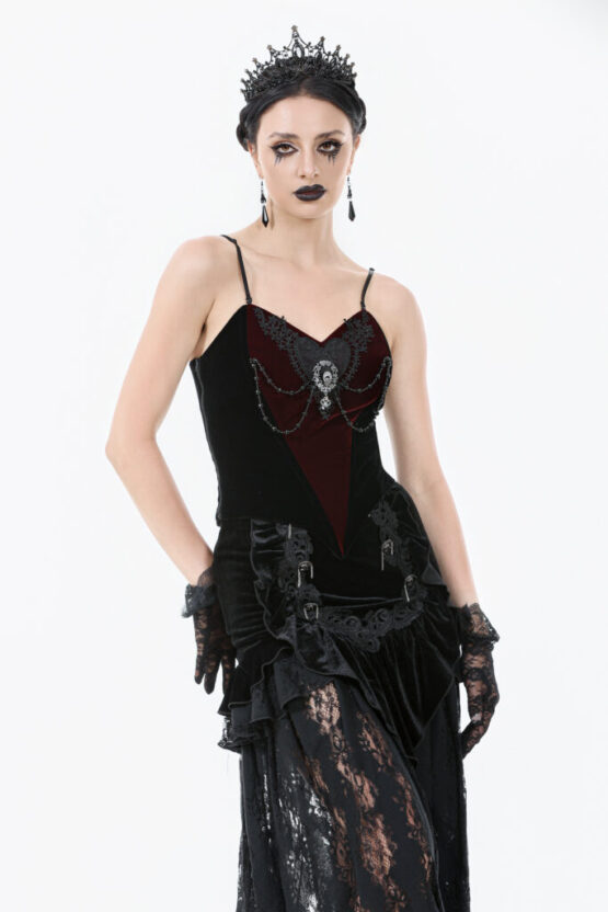 CW092 - Romantic heart velvet corset with jewel chains - Image 7