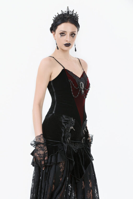 CW092 - Romantic heart velvet corset with jewel chains - Image 6