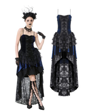 DW1113 - Royal indigo velvet & lace gothic dress