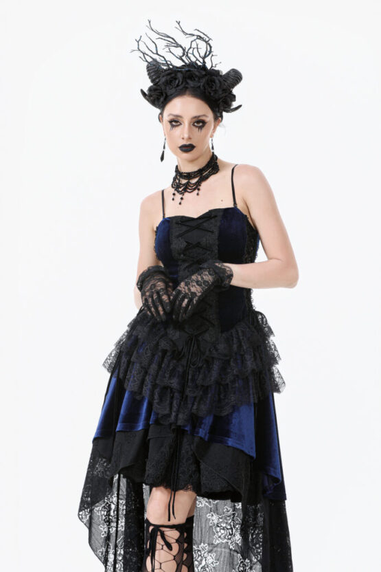 DW1113 - Royal indigo velvet & lace gothic dress - Image 5