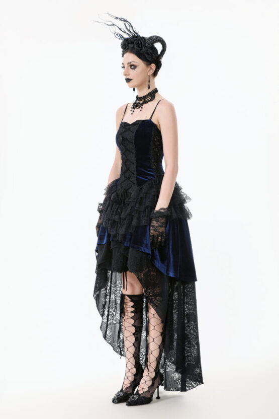 DW1113 - Royal indigo velvet & lace gothic dress - Image 3