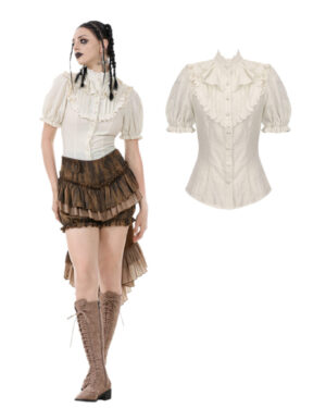 IW125 - Victorian style cotton linen ruffled shirt