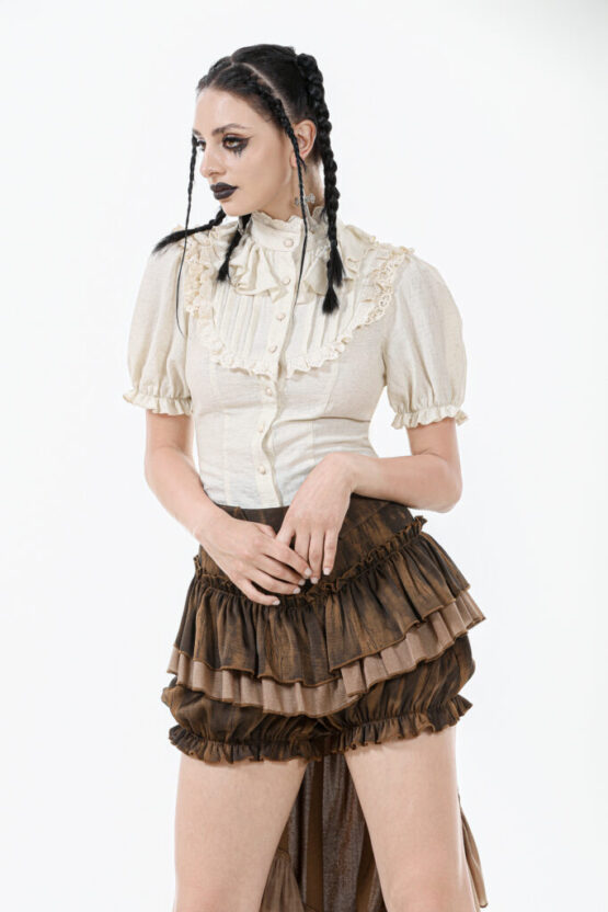 IW125 - Victorian style cotton linen ruffled shirt - Image 4