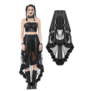 KW385 - Metal studded punk skirt with metal mesh tail and pockets