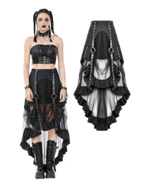 KW385 - Metal studded punk skirt with metal mesh tail and pockets