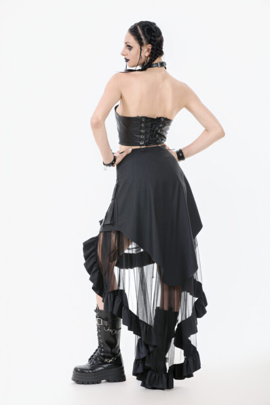 KW385 - Metal studded punk skirt with metal mesh tail and pockets - Image 3