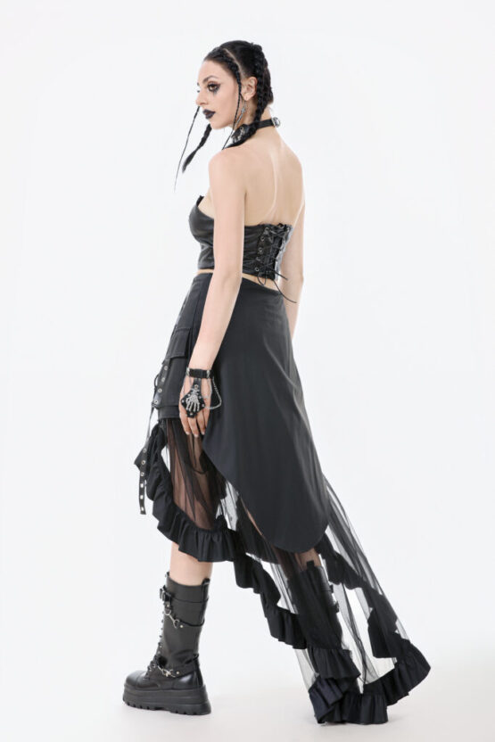 KW385 - Metal studded punk skirt with metal mesh tail and pockets - Image 4