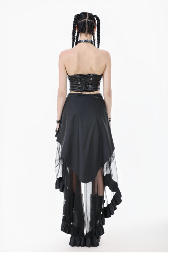 KW385 - Metal studded punk skirt with metal mesh tail and pockets - Image 2