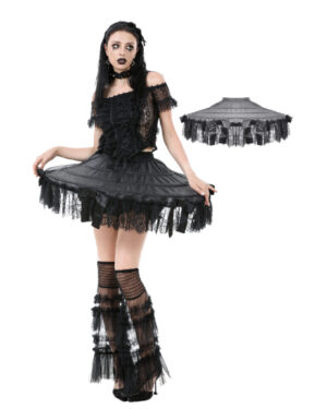 KW399 - Black satin lace petticoat with layered boning and bow details