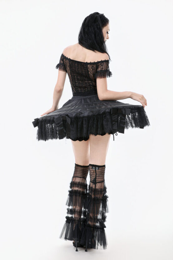 KW399 - Black satin lace petticoat with layered boning and bow details - Image 2