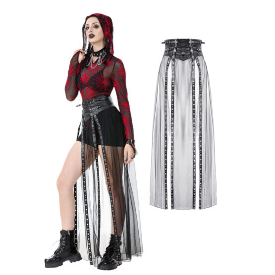 KW403 - Rebel leather mesh maxi skirt