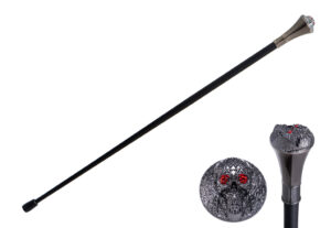 T281803GM-R - 35.5" Zinc Metal Handle Walking Cane - Gunmetal Skull with Red Eyes