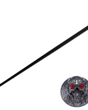 T281803GM-R - 35.5" Zinc Metal Handle Walking Cane - Gunmetal Skull with Red Eyes