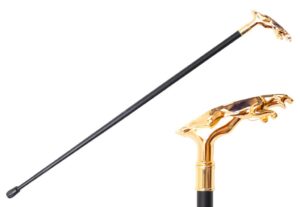 T281804GD - 35.5" Zinc Metal Handle Walking Cane - Gold Jaguar