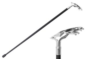 T281804GY - 35.5" Zinc Metal Handle Walking Cane - Gray Jaguar