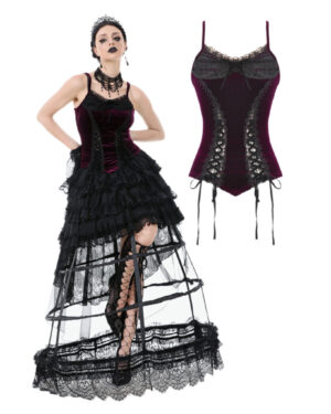 TW643 - Burgundy velvet top with ribbon bow and lace-up sides