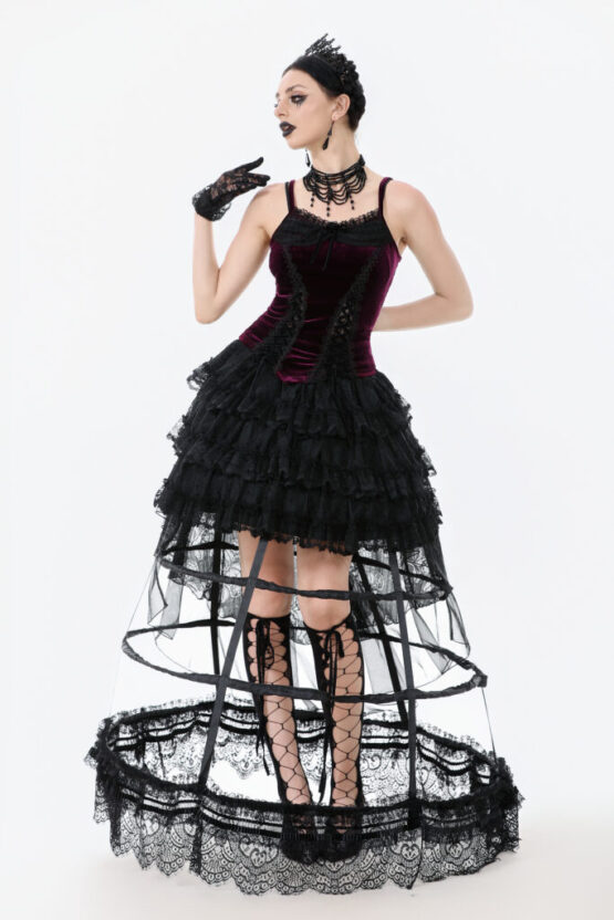 TW643 - Burgundy velvet top with ribbon bow and lace-up sides - Image 8