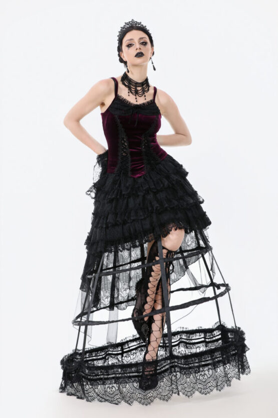 TW643 - Burgundy velvet top with ribbon bow and lace-up sides - Image 7