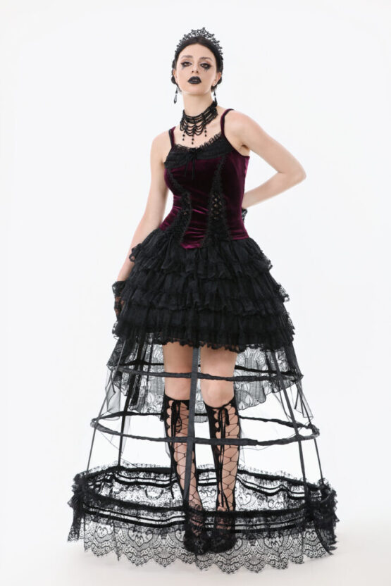 TW643 - Burgundy velvet top with ribbon bow and lace-up sides - Image 5