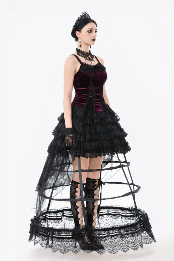TW643 - Burgundy velvet top with ribbon bow and lace-up sides - Image 3