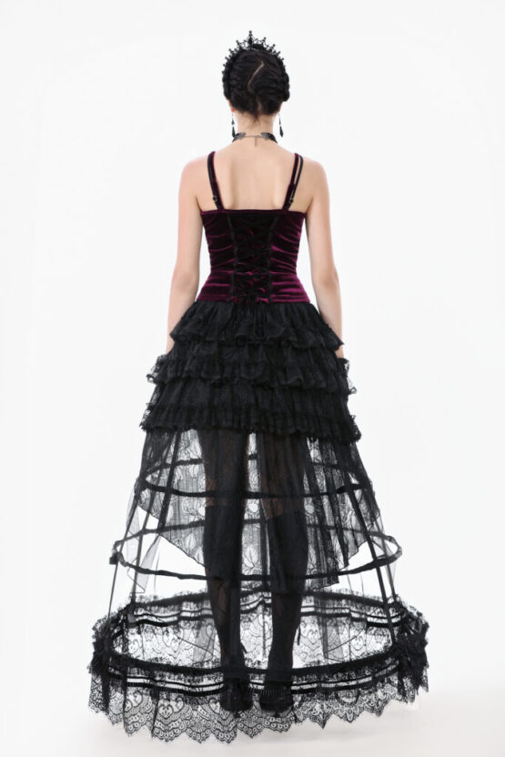 TW643 - Burgundy velvet top with ribbon bow and lace-up sides - Image 2