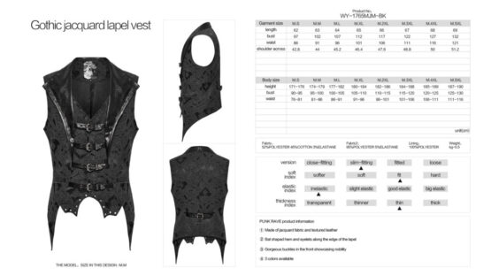 WY1765 - Goth jacquard lapel vest-M - Image 3