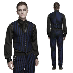 WY718 - Retro pin stripe punk vest-Black/Blue