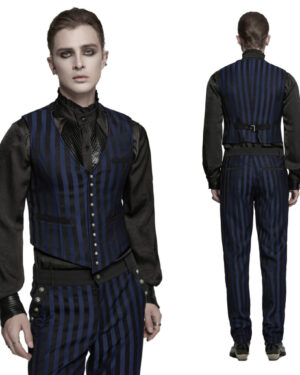 WY718 - Retro pin stripe punk vest-Black/Blue