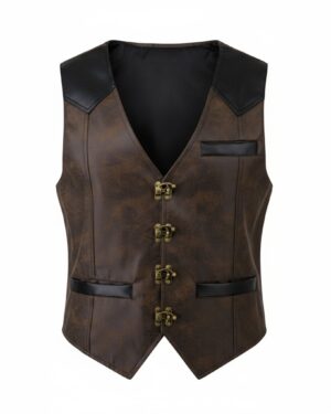 200121 - Steampunk two-tone pleather vest-black/brown