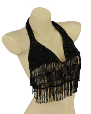 2124-Top - Glass Beaded Bra -  Black w/  fringes