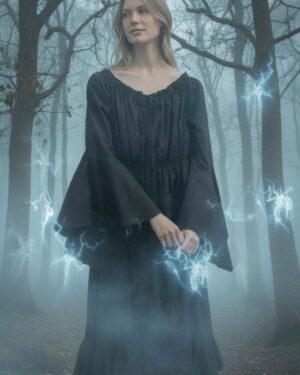 2338 - Black cotton chemise bell sleeve dress