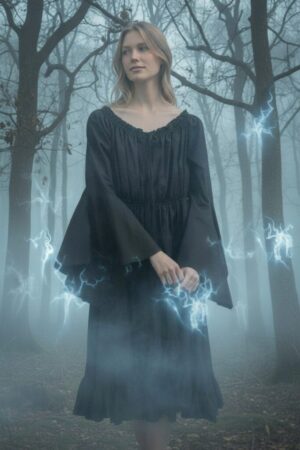 2338 - Black cotton chemise bell sleeve dress