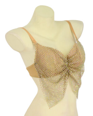 2995 - Rhinestone mesh bra top-Beige