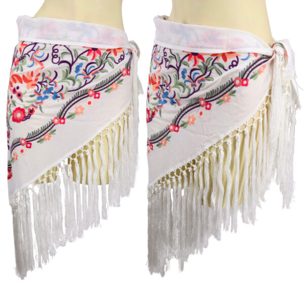 8272 - Embroidered Triangle Flamenco Shawl with Floral Pattern and Fringe Trim - Image 6