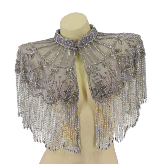 8869 - Beaded Scarf with fringes - Silver - Image 2