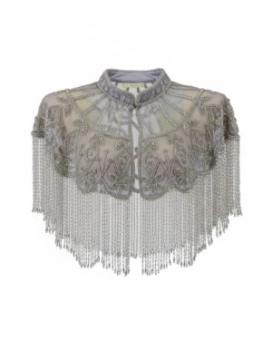 8869 - Beaded Scarf with fringes - Silver