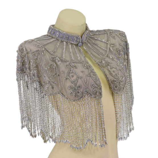 8869 - Beaded Scarf with fringes - Silver
