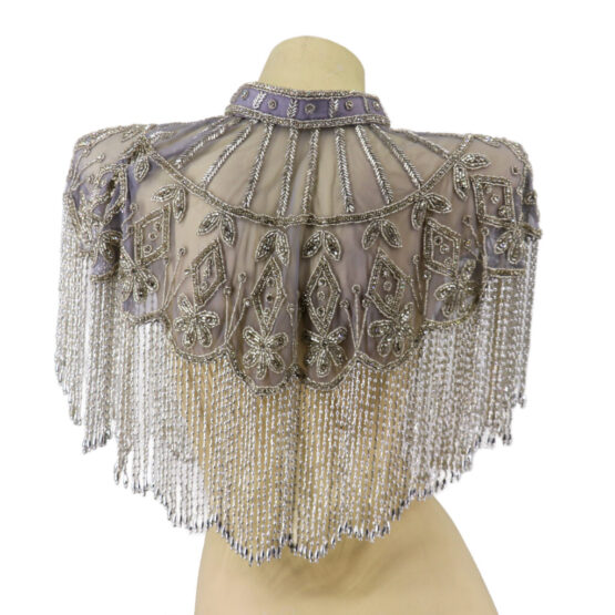 8869 - Beaded Scarf with fringes - Silver - Image 3