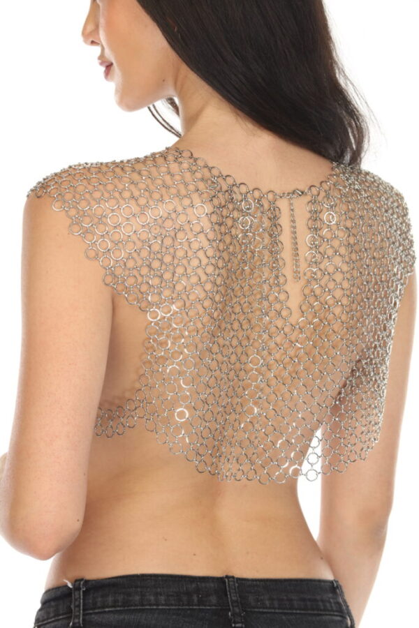 94100 - Metallic Chainmail Crop Top with Large Sequin Accents - Image 2