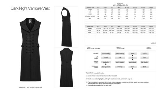 WY1799 - Dark night vampire long vest-M - Image 5