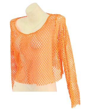 8426 - Fishnet Mesh Long Sleeve Crop Top-neon green