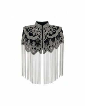 8872 - Beaded Shawl w/collar - 24" tassel