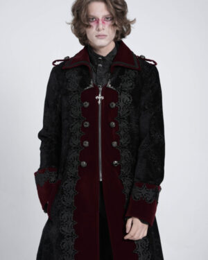 CT26202 - Gothic embroidered velvet long coat-Black/Red