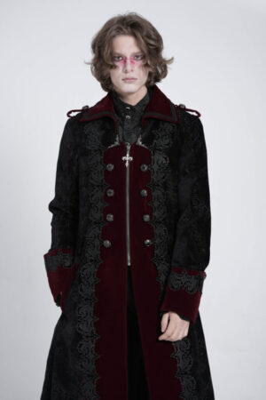 CT26202 - Gothic embroidered velvet long coat-Black/Red