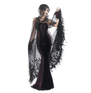 ECA016 - sheer beaded long cloak with feather trim