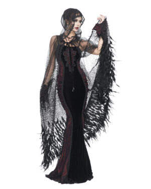 ECA016 - sheer beaded long cloak with feather trim