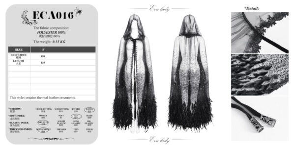 ECA016 - sheer beaded long cloak with feather trim - Image 7