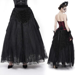 ESKT06701 - Ruche black lace maxi skirt