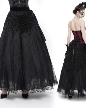 ESKT06701 - Ruche black lace maxi skirt